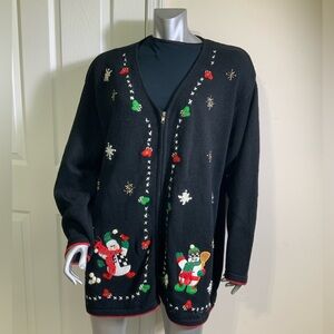 Vintage CST Sport Christmas Cardigan Woman Size 4xl Snow Man